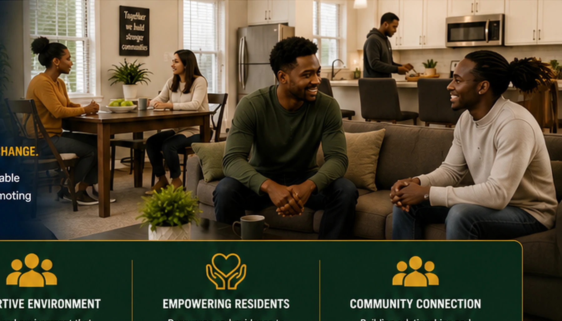 Residents connecting in a shared home